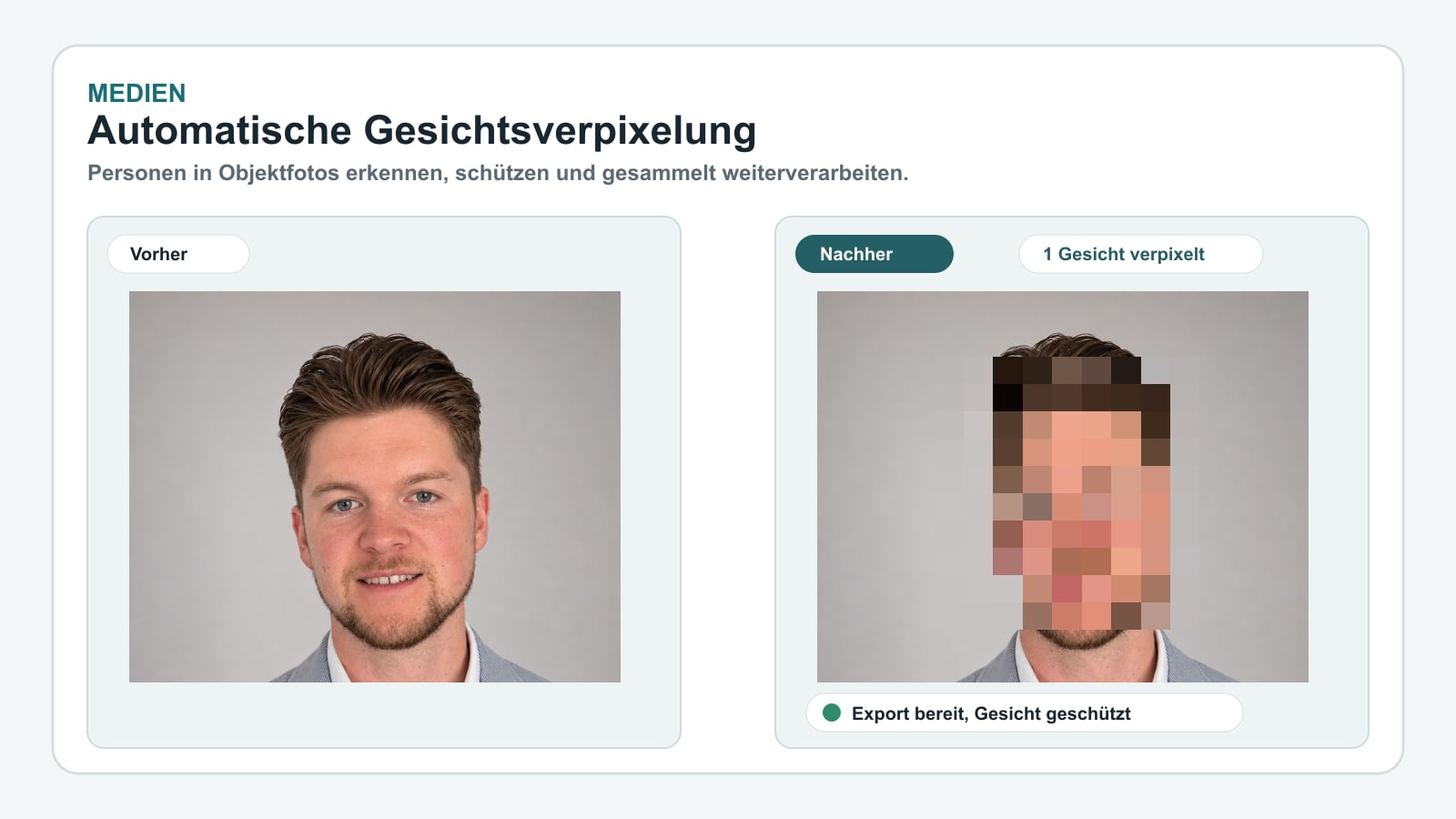 Automatische Gesichtsverpixelung mit Portrait-Vorher-Nachher in GutachterPro