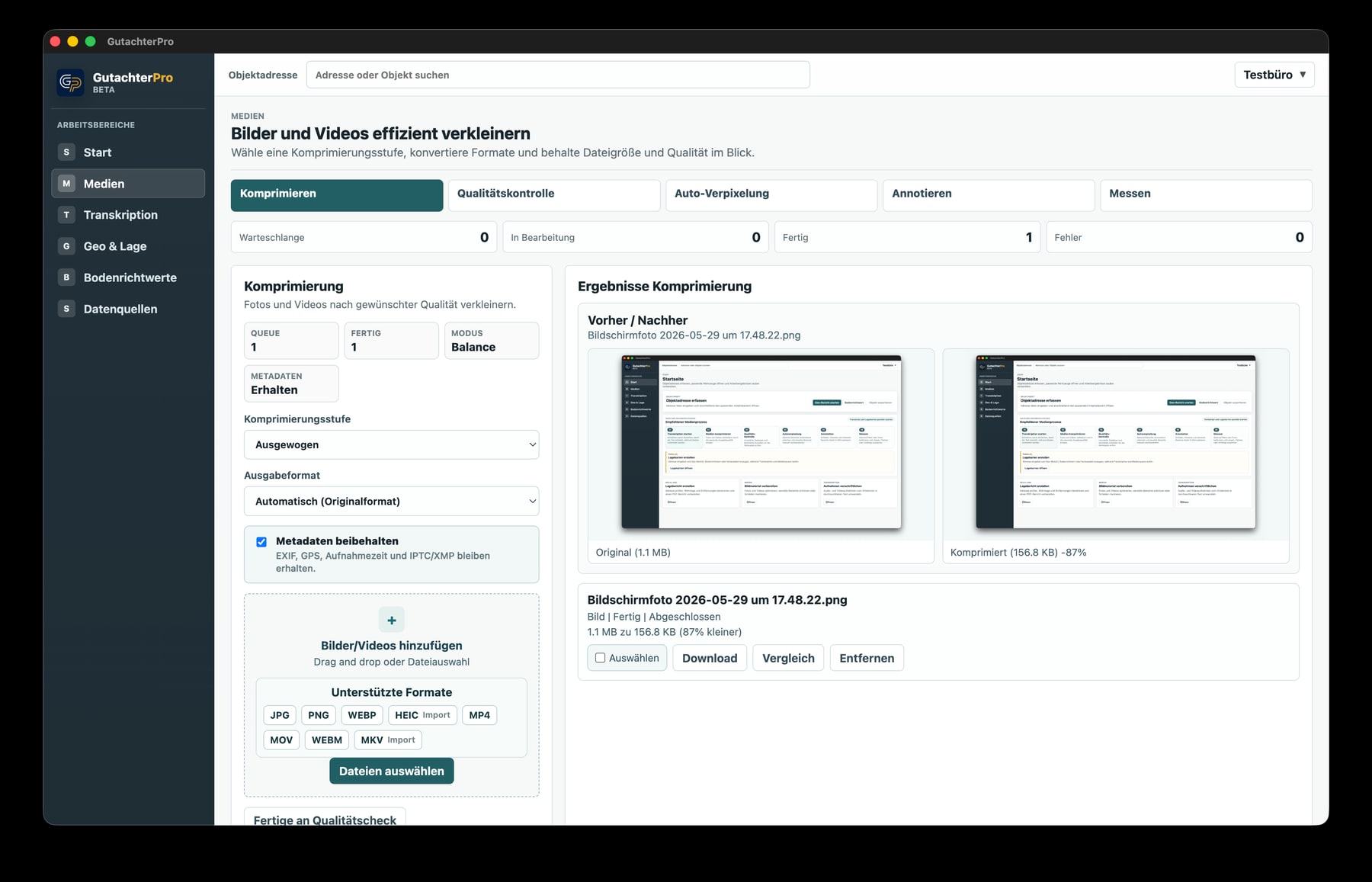 Aktueller Medienbereich in GutachterPro