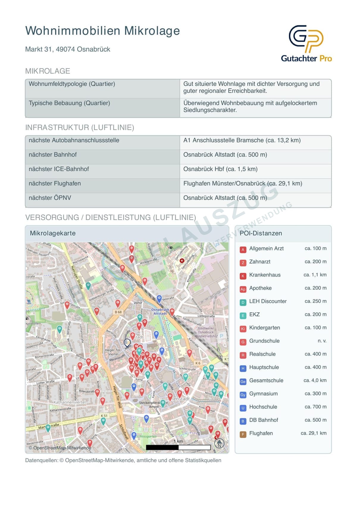 PDF-Auszug Wohnimmobilien Mikrolage für Markt 31, Osnabrück