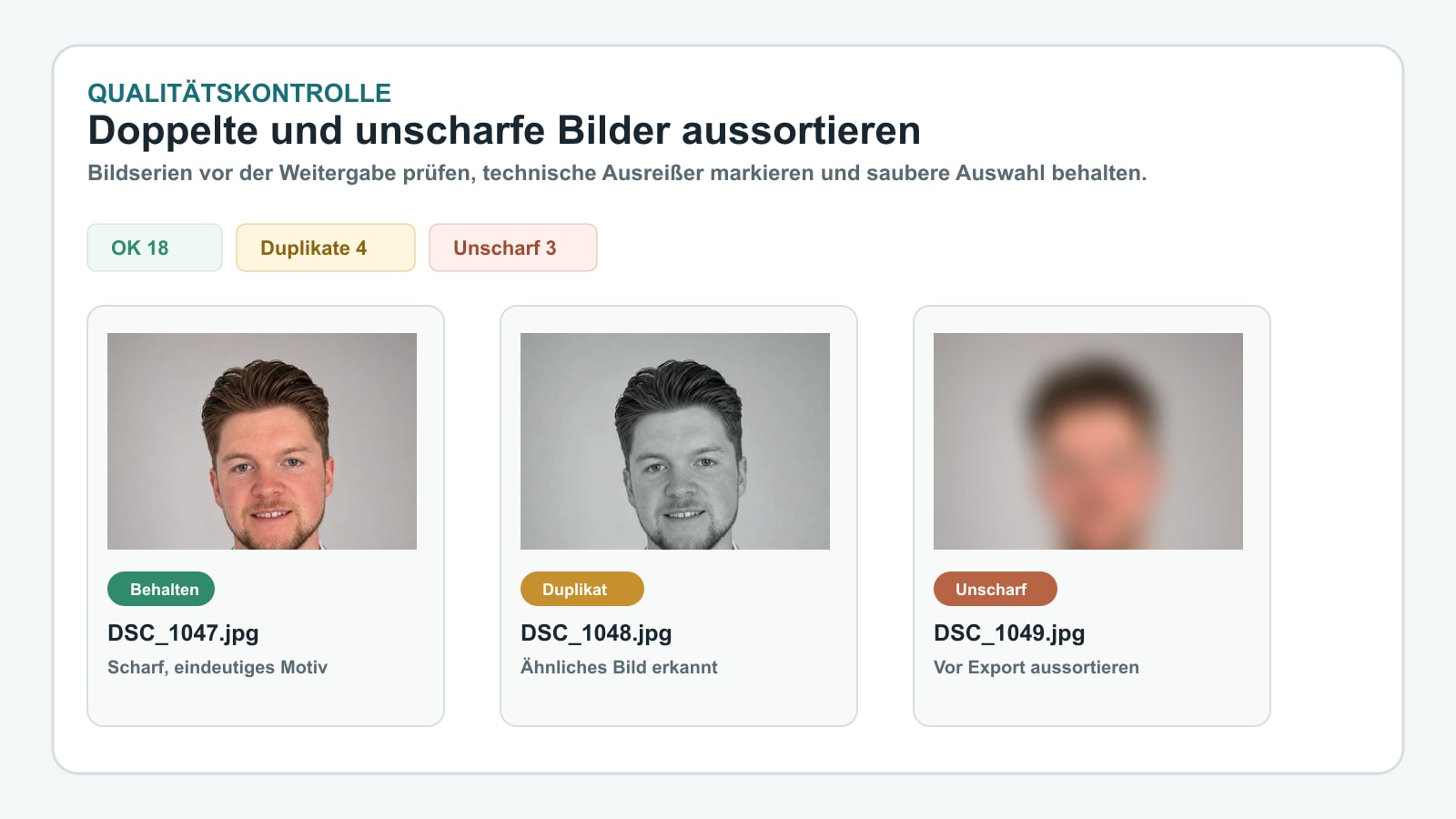Qualitätskontrolle für doppelte und unscharfe Bilder in GutachterPro