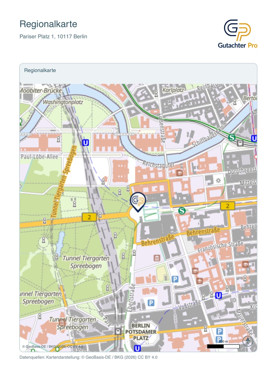 PDF-Auszug Regionalkarte für Pariser Platz 1, Berlin