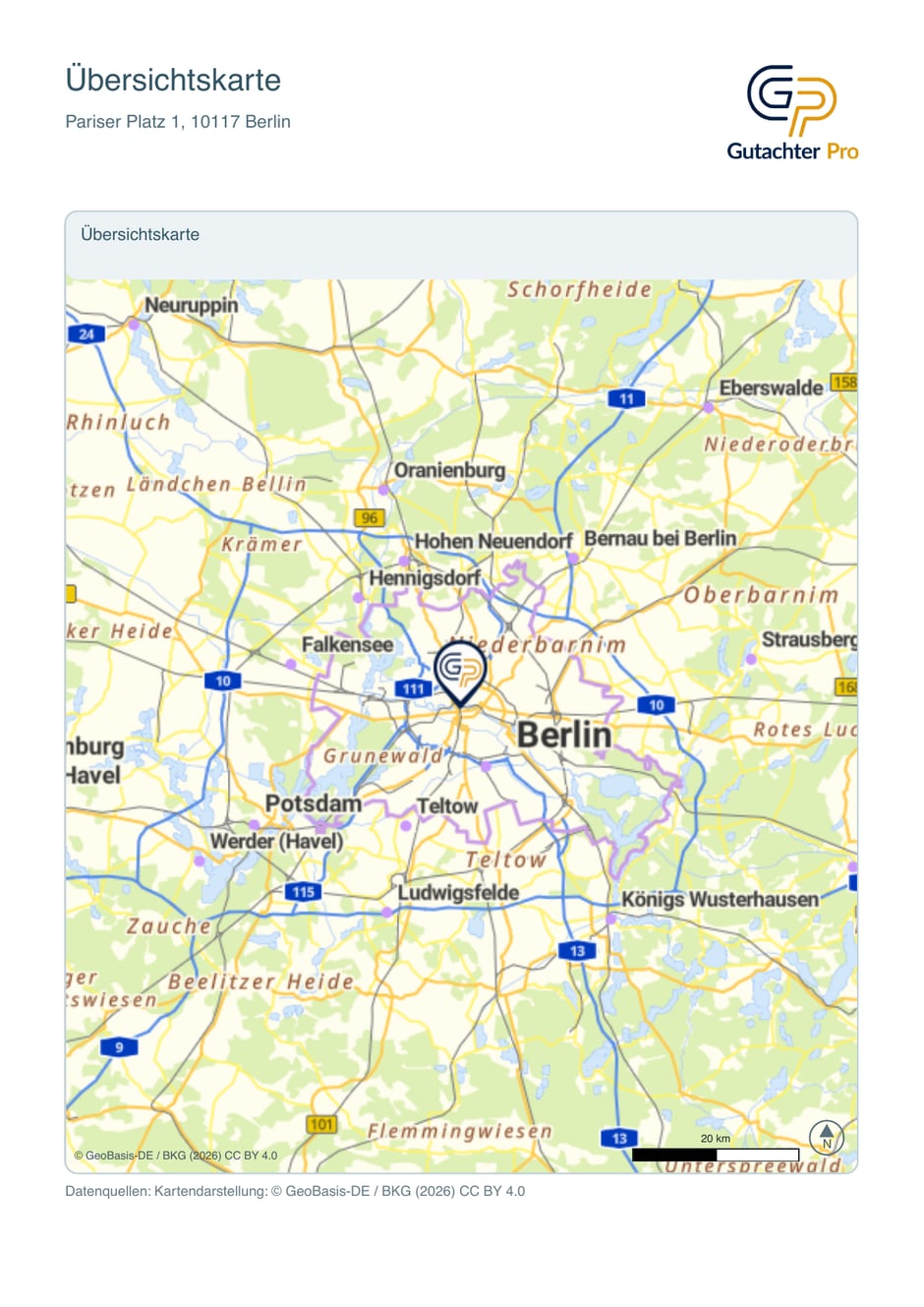 PDF-Auszug Übersichtskarte für Pariser Platz 1, Berlin
